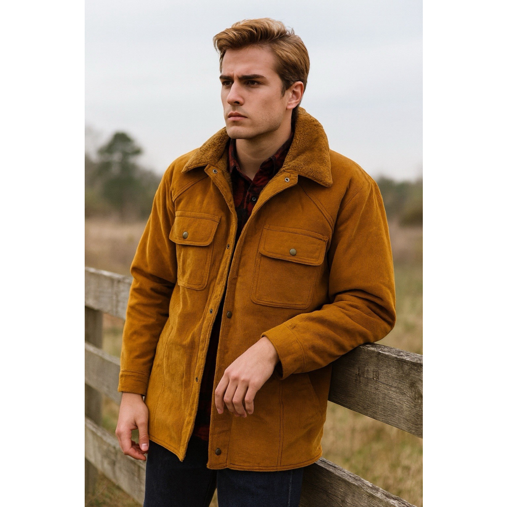 VTG Men’s XL 70s Brown Corduroy Ranch Jacket Faux Fur Lined Western Work Coat
